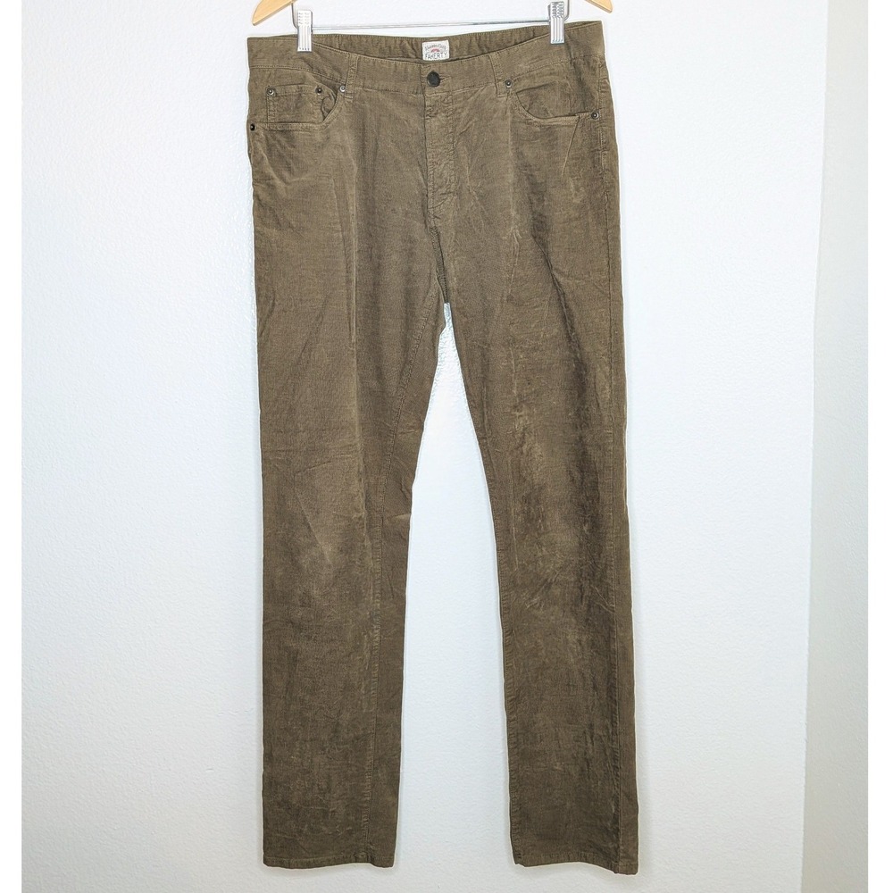 Faherty Mens Corduroy Pants Olive Brown Straight Leg Size 34 x 33 Stretch